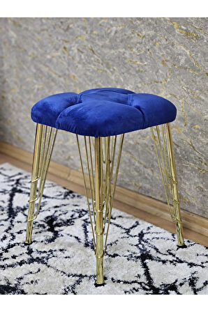 Kare Gold Kaplama Telli Ayaklı Tabure - Oturak - Bar Taburesi - Ayaklı Tabure Mavi Renk 48 x 33 Boyut/Ebat