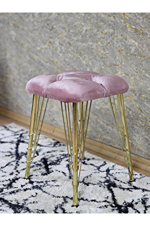 Kare Gold Kaplama Telli Ayaklı Tabure - Oturak - Bar Taburesi - Ayaklı Tabure Pembe Renk 48 x 33 Boyut/Ebat