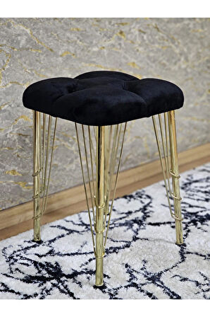 Kare Gold Kaplama Telli Ayaklı Tabure - Oturak - Bar Taburesi - Ayaklı Tabure Siyah Renk 48 x 33 Boyut/Ebat