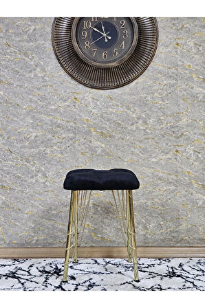 Kare Gold Kaplama Telli Ayaklı Tabure - Oturak - Bar Taburesi - Ayaklı Tabure Siyah Renk 48 x 33 Boyut/Ebat