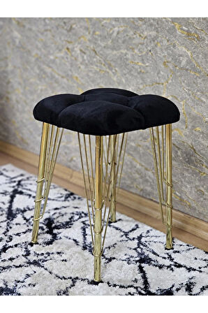 Kare Gold Kaplama Telli Ayaklı Tabure - Oturak - Bar Taburesi - Ayaklı Tabure Siyah Renk 48 x 33 Boyut/Ebat
