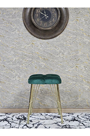 Kare Gold Kaplama Telli Ayaklı Tabure - Oturak - Bar Taburesi - Ayaklı Tabure Yeşil Renk 48 x 33 Boyut/Ebat