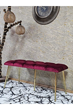 Metal Gold Tel Ayaklı 100 cm Puf Bench - Puf - Bench - Oturak - Mutfak Oturağı - Antre Oturağı Bordo Renk 100 x 40 Boyut/Ebat