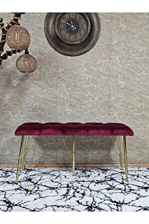 Metal Gold Tel Ayaklı 100 cm Puf Bench - Puf - Bench - Oturak - Mutfak Oturağı - Antre Oturağı Bordo Renk 100 x 40 Boyut/Ebat