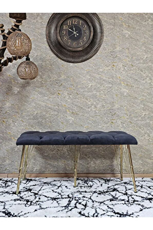 Metal Gold Tel Ayaklı 100 cm Puf Bench - Puf - Bench - Oturak - Mutfak Oturağı - Antre Oturağı Füme Renk 100 x 40 Boyut/Ebat