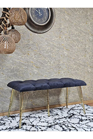 Metal Gold Tel Ayaklı 100 cm Puf Bench - Puf - Bench - Oturak - Mutfak Oturağı - Antre Oturağı Füme Renk 100 x 40 Boyut/Ebat