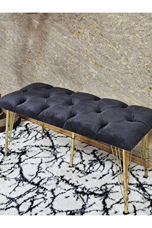 Metal Gold Tel Ayaklı 100 cm Puf Bench - Puf - Bench - Oturak - Mutfak Oturağı - Antre Oturağı Füme Renk 100 x 40 Boyut/Ebat