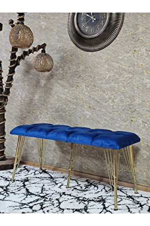 Metal Gold Tel Ayaklı 100 cm Puf Bench - Puf - Bench - Oturak - Mutfak Oturağı - Antre Oturağı Mavi Renk 100 x 40 Boyut/Ebat