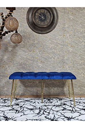 Metal Gold Tel Ayaklı 100 cm Puf Bench - Puf - Bench - Oturak - Mutfak Oturağı - Antre Oturağı Mavi Renk 100 x 40 Boyut/Ebat