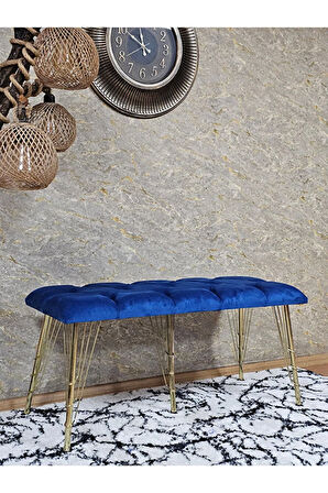 Metal Gold Tel Ayaklı 100 cm Puf Bench - Puf - Bench - Oturak - Mutfak Oturağı - Antre Oturağı Mavi Renk 100 x 40 Boyut/Ebat