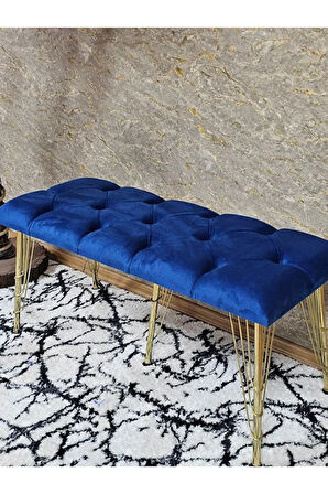 Metal Gold Tel Ayaklı 100 cm Puf Bench - Puf - Bench - Oturak - Mutfak Oturağı - Antre Oturağı Mavi Renk 100 x 40 Boyut/Ebat