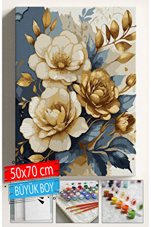 Sayılarla Boyama Seti Numaralı Tuval Fırça Boya Dahil Kasnaklı Set 50x70 Cm - GOLD ÇİÇEK