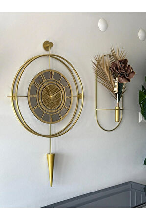 Bronz Aynalı - Lavinya Premium Gold - Büyük Boy (50X85CM) , Modern Metal (MOBİLYA) Duvar Saati
