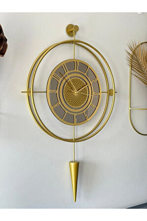 Bronz Aynalı - Lavinya Premium Gold - Büyük Boy (50X85CM) , Modern Metal (MOBİLYA) Duvar Saati