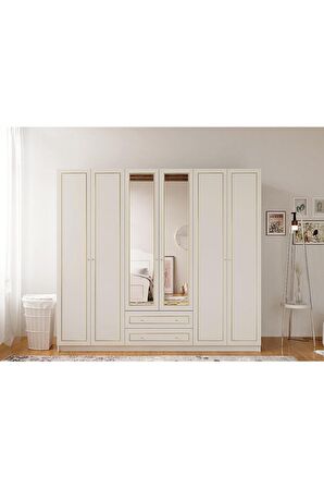 Rabi Mobilya Gold Country 6 Kapak 2 Çekmece Aynalı Mega Gardırop 