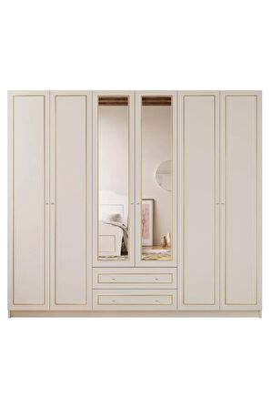 Rabi Mobilya Gold Country 6 Kapak 2 Çekmece Aynalı Mega Gardırop 