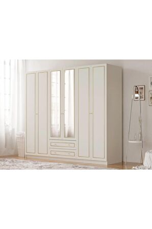 Rabi Mobilya Gold Country 6 Kapak 2 Çekmece Aynalı Mega Gardırop 