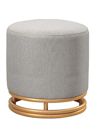 Nuvi Puf Gold Metal Çerçeveli  Keten Çok Amaçlı Dekoratif Oturak, Makyaj Oturağı,Montajsız Puf Bench