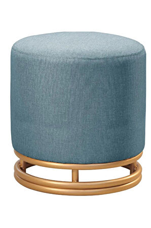 Nuvi Puf Gold Metal Çerçeveli  Keten Çok Amaçlı Dekoratif Oturak, Makyaj Oturağı,Montajsız Puf Bench