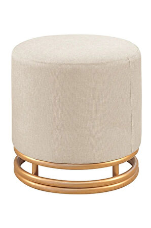 Nuvi Puf Gold Metal Çerçeveli  Keten Çok Amaçlı Dekoratif Oturak, Makyaj Oturağı,Montajsız Puf Bench