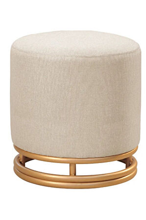 Nuvi Puf Gold Metal Çerçeveli  Keten Çok Amaçlı Dekoratif Oturak, Makyaj Oturağı,Montajsız Puf Bench