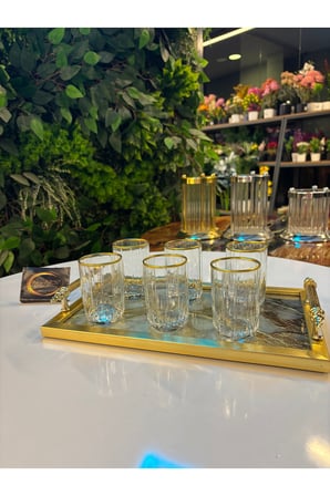 ARS Paşabahçe Gold Yaldızlı Kahve Yanı Sunum Bardağı,6 Kişilik Meşrubat-Soda-Su Bardağı,Sunum Bardak