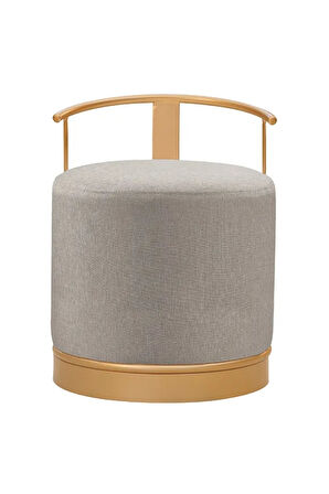 Pufi Puf Gold Metal Çerçeveli  Keten Çok Amaçlı Dekoratif Oturak, Makyaj Oturağı,Montajsız Puf Bench