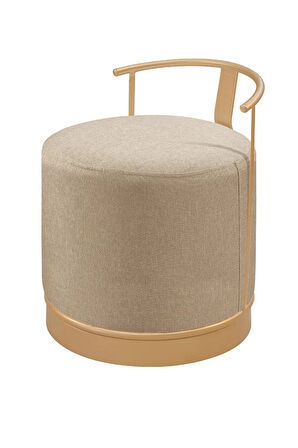 Pufi Puf Gold Metal Çerçeveli  Keten Çok Amaçlı Dekoratif Oturak, Makyaj Oturağı,Montajsız Puf Bench