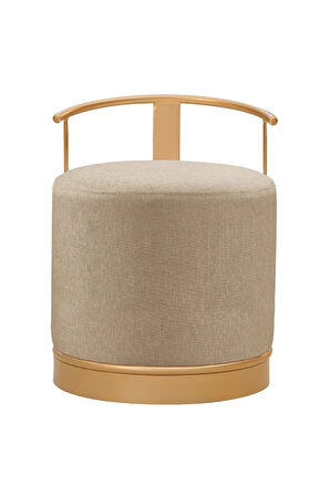 Pufi Puf Gold Metal Çerçeveli  Keten Çok Amaçlı Dekoratif Oturak, Makyaj Oturağı,Montajsız Puf Bench