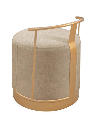 Pufi Puf Gold Metal Çerçeveli  Keten Çok Amaçlı Dekoratif Oturak, Makyaj Oturağı,Montajsız Puf Bench