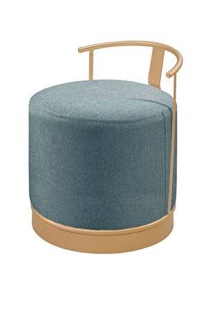 Pufi Puf Gold Metal Çerçeveli  Keten Çok Amaçlı Dekoratif Oturak, Makyaj Oturağı,Montajsız Puf Bench