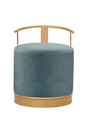 Pufi Puf Gold Metal Çerçeveli  Keten Çok Amaçlı Dekoratif Oturak, Makyaj Oturağı,Montajsız Puf Bench