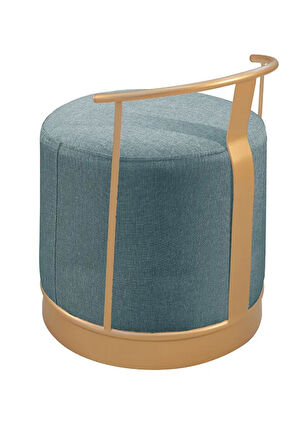 Pufi Puf Gold Metal Çerçeveli  Keten Çok Amaçlı Dekoratif Oturak, Makyaj Oturağı,Montajsız Puf Bench