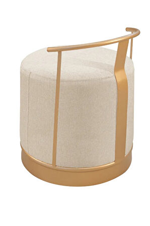 Pufi Puf Gold Metal Çerçeveli  Keten Çok Amaçlı Dekoratif Oturak, Makyaj Oturağı,Montajsız Puf Bench