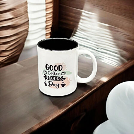 Good Coffee Good Day Yazılı Baskılı Premium Porselen Kupa