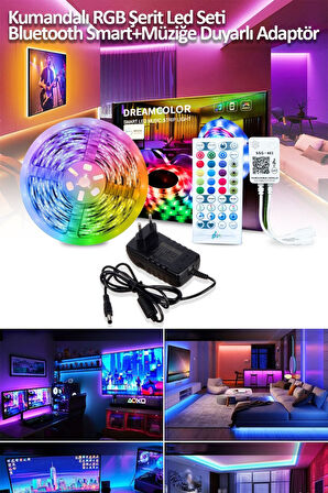 Mega Oto Market Bluetoothlu 3 Çipli RGB Şerit LED - 10 Metre Kumandalı TV Arkası Dekoratif Işık
