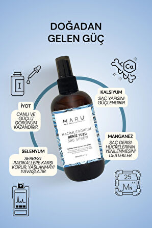 Maru  Deniz Tuzu Saç Spreyi - Doğal Dalga Sağlayan ve Hacim Veren Saç Spreyi - 250 ml
