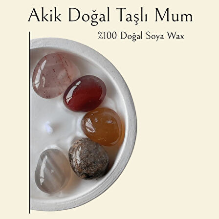 Akik Doğal Taşlı %100 Doğal Soya Wax Dekoratif Kokulu Mum