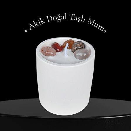 Akik Doğal Taşlı %100 Doğal Soya Wax Dekoratif Kokulu Mum