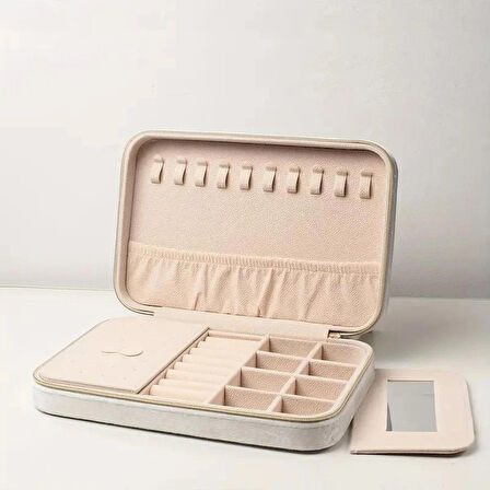 Kadife Tasarım Fermuarlı Takı Kutusu Seyehat Mücevher Kutusu Aynalı Takı Organizer Kutusu 