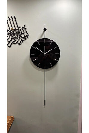 Gravity Lighting Siyah , Pilli Led , ( Quartz Mekanizma ) Modern Dekoratif Camlı Metal Duvar Saati