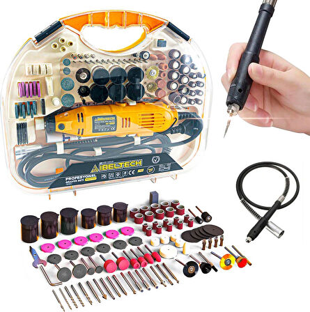 Ibeltech Emsa Gravür Oyma Makinesi Dremel Taşlama Zımpara Kesme Seti 211 Parça+Hortumlu