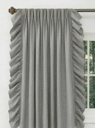 Rüzgar Gülü Desenli Gri Keten Fon Perde – 2 Panel Amerikan 1x2 Pile (Double Pinch Pleat)