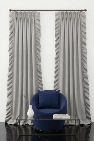 Rüzgar Gülü Desenli Gri Keten Fon Perde – 2 Panel Amerikan 1x2 Pile (Double Pinch Pleat)