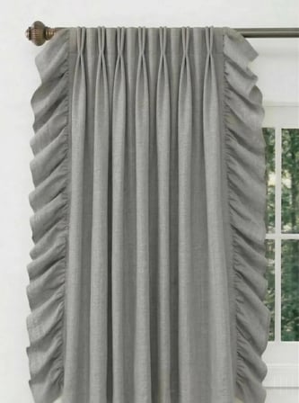 Rüzgar Gülü Desenli Gri Keten Fon Perde – 2 Panel Amerikan 1x2 Pile (Double Pinch Pleat)
