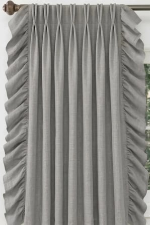 Rüzgar Gülü Desenli Gri Keten Fon Perde – 2 Panel Amerikan 1x2 Pile (Double Pinch Pleat)