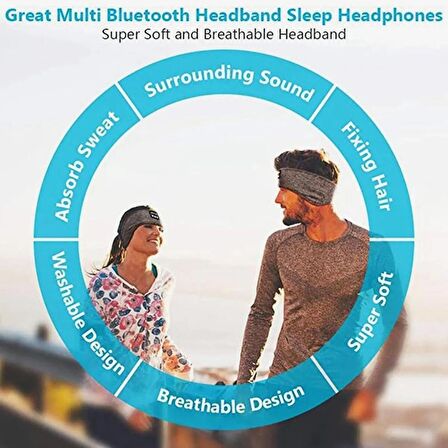 Gri Bluetooth 5.0 Kablosuz Kulaklıklı Uyku ve Spor Için Uygun Kafa Bandı Bandana