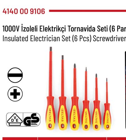 1000V İzoleli Tornavida Seti 6 Parça