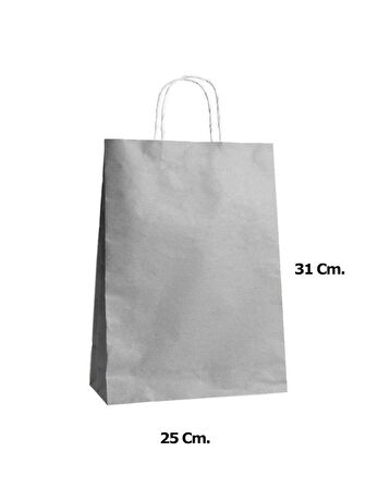 Büküm Saplı Kraft Kağıt Karton Hediyelik Çanta Poşet Torba - Gri - 25x31 Cm. - 25 Adetlik Paket
