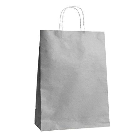 Büküm Saplı Kraft Kağıt Karton Hediye Çanta Poşet Torba - Gri - 25x31 Cm. - 25 Adetlik 2 Paket
